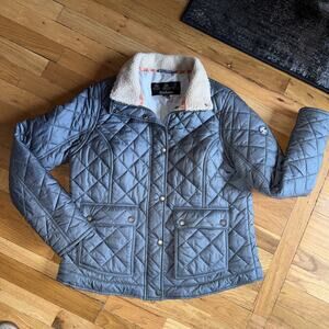 Barbour Cushat Women’s Quilted Jacket Size UK 16 US 12 Slate Blue Fleece Collar